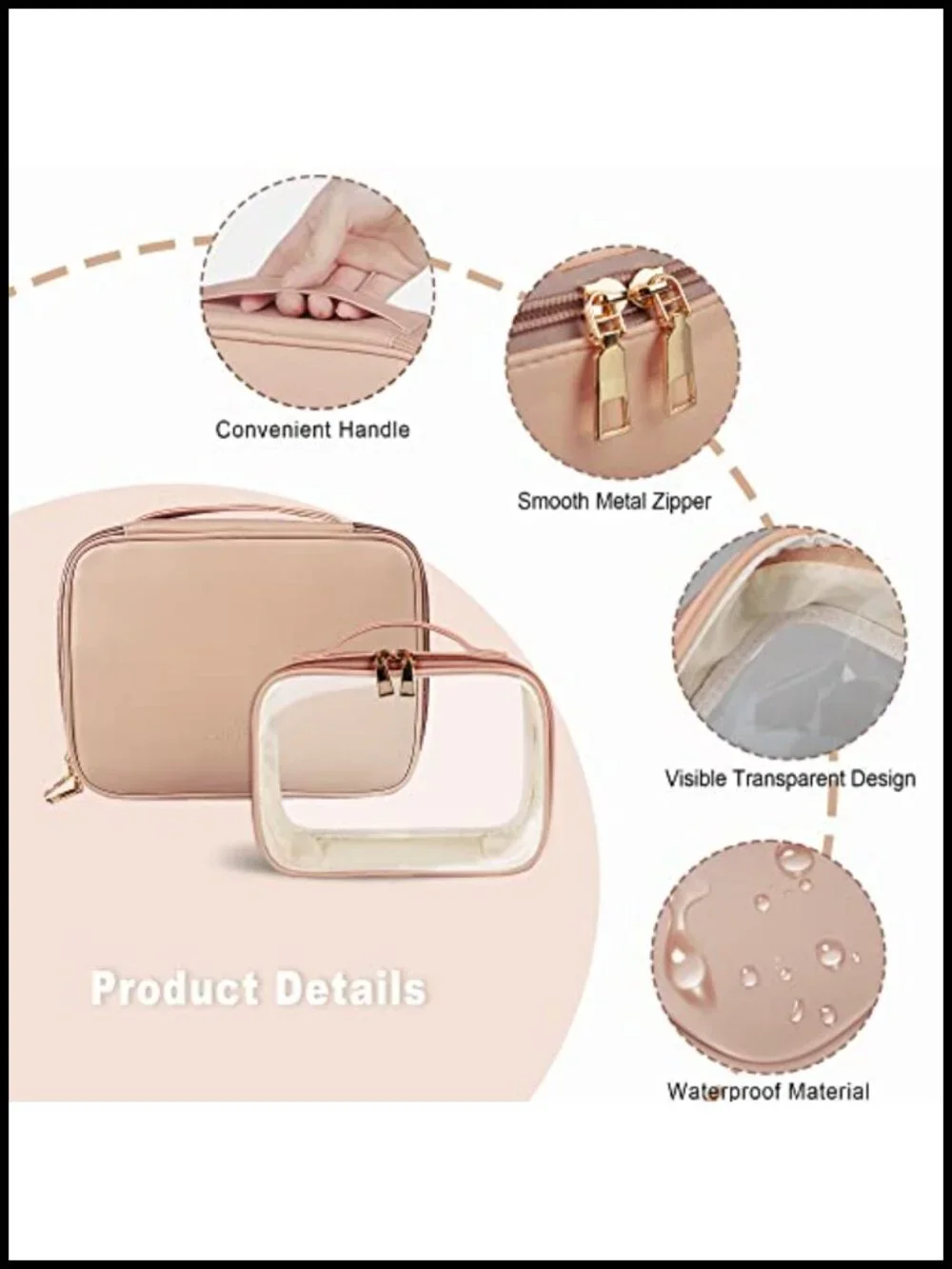 2PCS PU Leather Cosmetic Bags Set, Waterproof Travel Makeup Organizer with